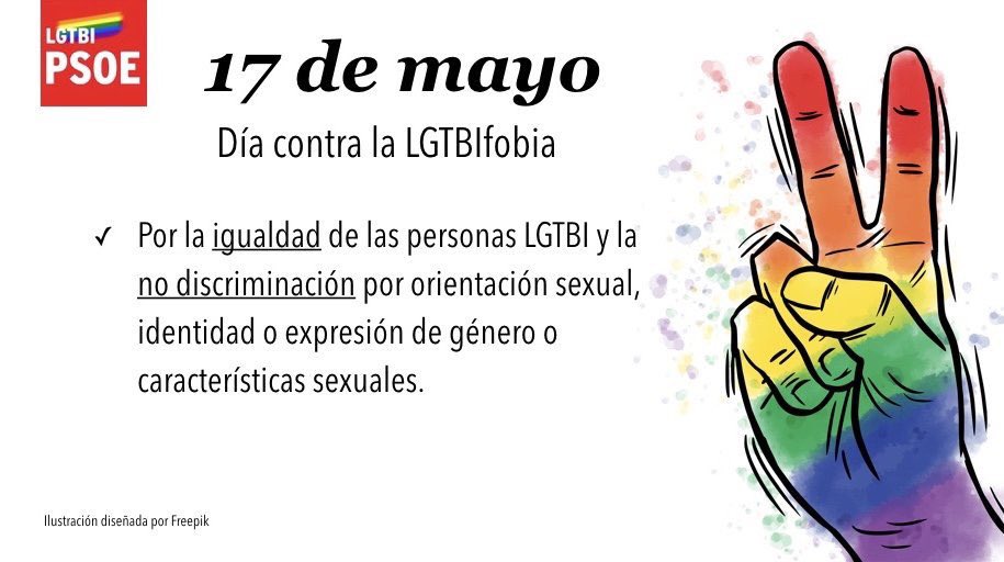 Manifiesto del PSOE en el Día Internacional contra la Homofobia, Transfobia, Lesbofobia y Bifobia (LGTBifobia)